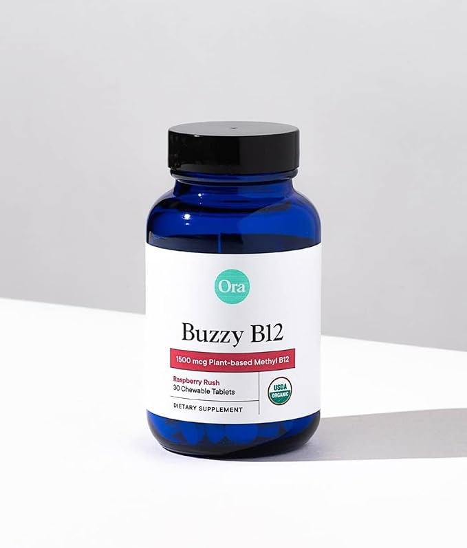 Ora Organic Vitamin B12 1500mcg - Plant-Based methylcobalamin for Adults - Natural Stimulant-Free Energy, Raspberry Flavor chewable Tablets, no Added Sugar - 30 Tablets