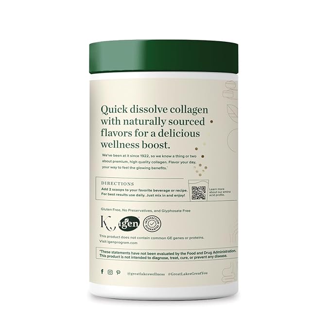 Great Lakes Wellness Collagen Peptides Powder for Skin, Hair, Nails, Joints & Digestion - Vanilla Flavored - Quick Dissolve Hydrolyzed, Non-GMO, Kosher - 10 oz