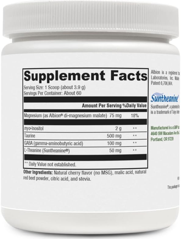 Relax Synergy | Natural Cherry Flavor *NO MSG* | Myo-Inositol 2000 mg. 75 mg of Magnesium (as Di-Magnesium Malate), GABA, Taurine, L-Theanine, Hormone and Neurotransmitter Support
