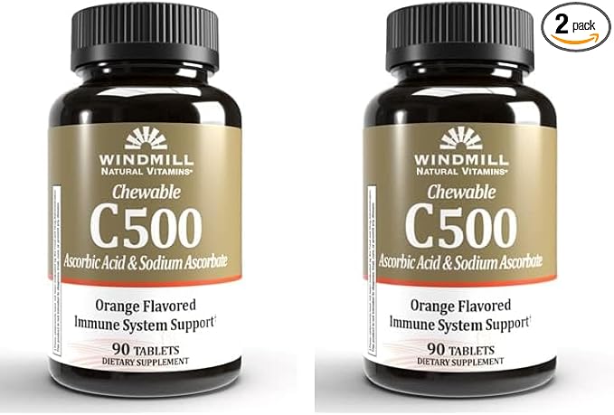 Windmill Health Products Chewable Vitamin C-500, Immune System Support, Potent Antioxidants, 90 Tablets, 90 Count (Pack of 2)