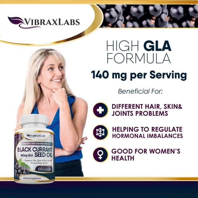 Black Currant Oil 1000mg - Hexane Free – Natural Anti Aging Antioxidant with High GLA Formula – Supports Hair, Skin, Joint & Eye Health – Premium Black Currant Seed Oil Softgel Supplement