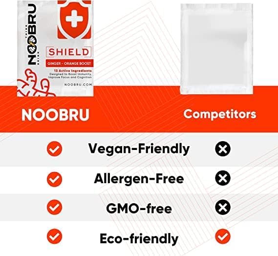 Noobru Shield with Vitamin C Powder and Ginger - Immune System Booster for Perfect Health Condition - Vitamins Blend for Your Body - Nootropic Food Supplements for Sharp Concentration and Quick Mind