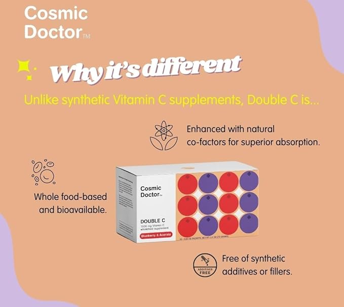 Double C 1500mg Vitamin C Supplement, Blueberry & Acerola, 30 Packets/Box