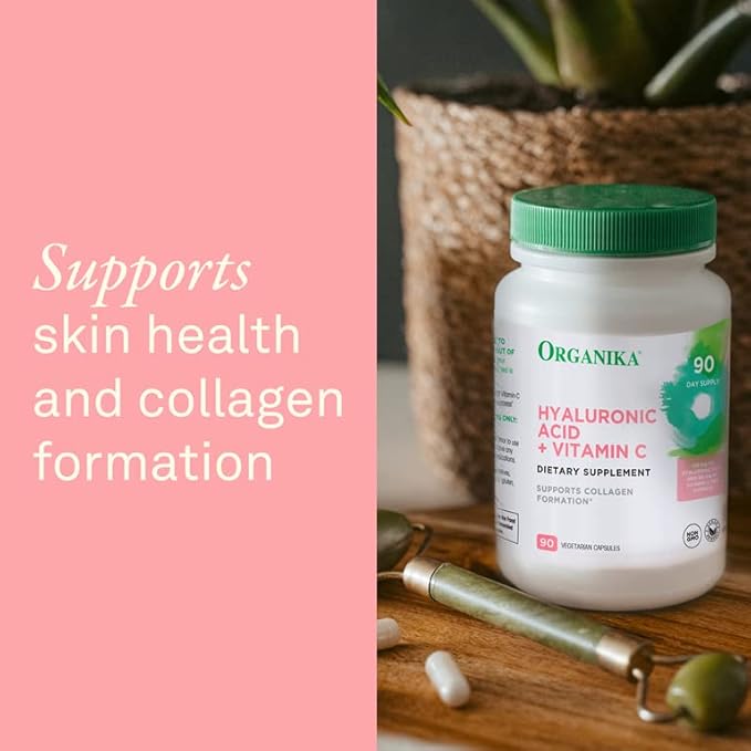 Organika Hyaluronic Acid Supplement with Vitamin C (90 Vegetable Capsules): Symbiotic Joint Wellness, Collagen, & Skin Hydration Powerhouse - Enhanced Hyaluronic Acid Supplements for Mobility & Beauty