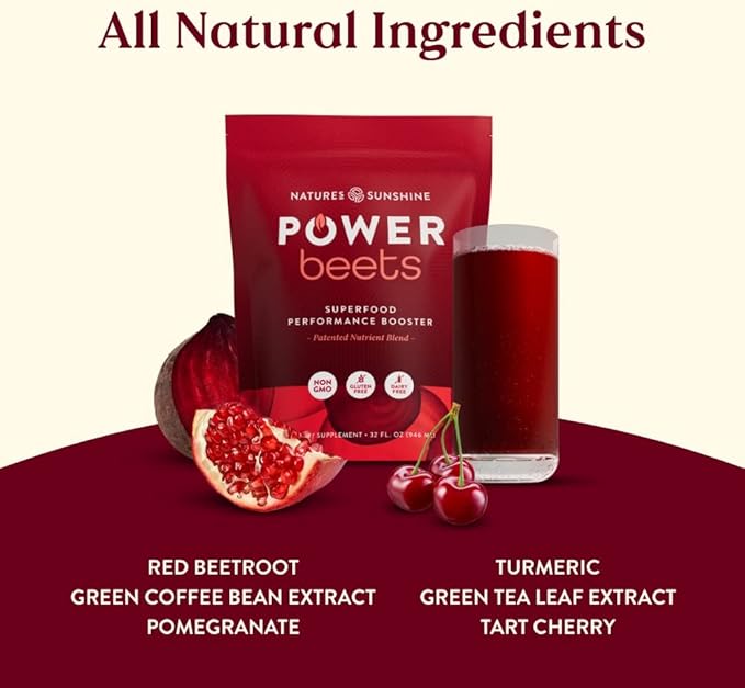 Nature's Sunshine Power Beets – Patented Nutrient Blend of Beet Root Powder and Nutrients to Promote Performance, Mental Clarity, & Vitality – Non-GMO, Soy & Gluten Free – 30 Servings Power Pouch