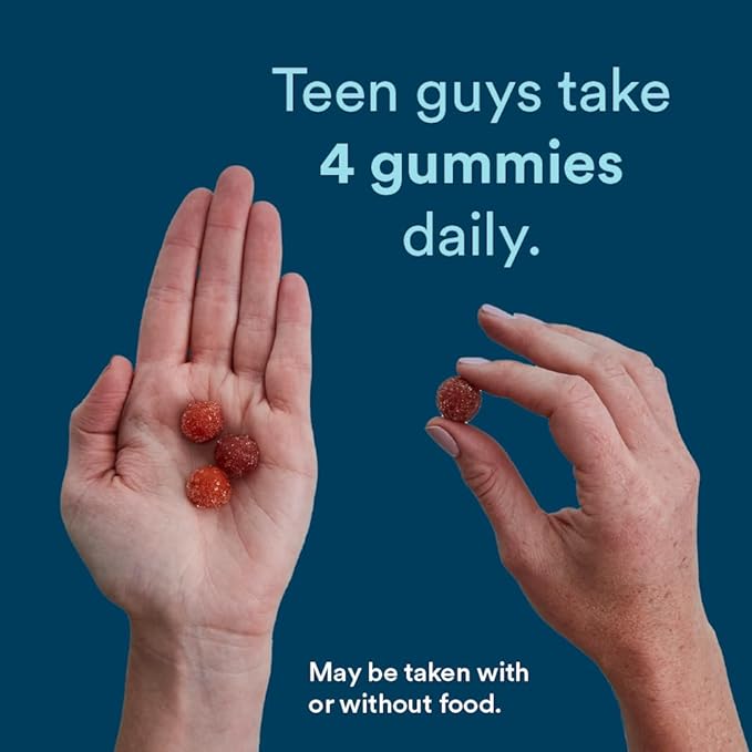 SmartyPants Teen Guy Formula, Daily Multivitamin Gummies: Vitamins C, B12, K, Zinc, & Biotin for Immune Support, Energy, Skin & Hair Support, Assorted Fruit Flavor, 120 Gummies (30 Day Supply)