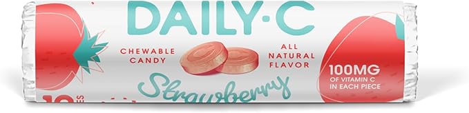 Chewable Vitamin C Strawberry Chewable Candy | 100MG of Vitamin C in Each Piece | Brought to You by Iconic Candy (Strawberry, 24ct Roll Box)