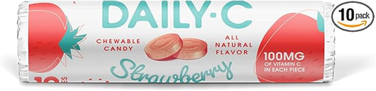 Chewable Vitamin C Strawberry Chewable Candy | 100MG of Vitamin C in Each Piece | Brought to You by Iconic Candy (Strawberry, 1.3oz Individual Roll)