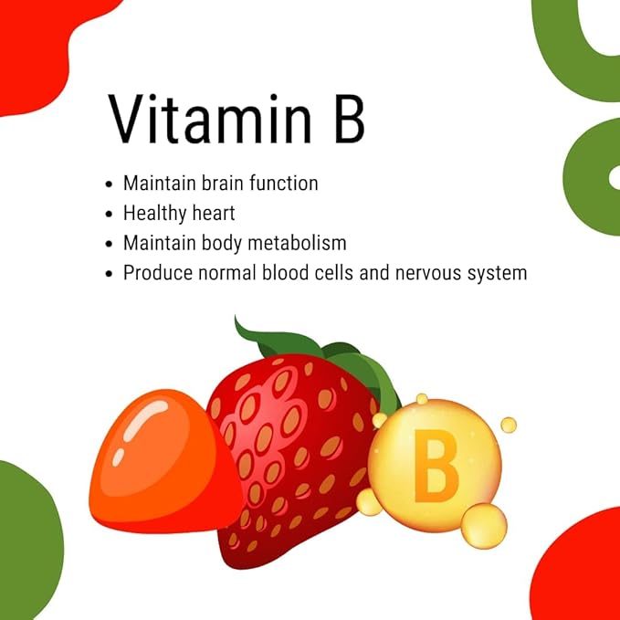 VitaGlobe B Complex Gummy - Strawberry Flavor with Vitamin C, Niacin, B6, B12 & Biotin for Energy, Heart Health and Brain Support, 60 Count (Pack of 1)