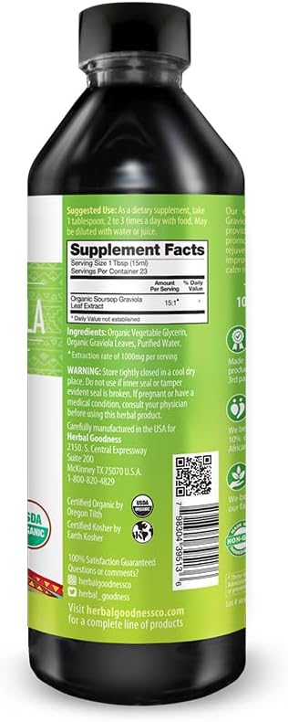 Herbal Goodness Soursop Graviola Leaf Extract 15X Strength – Organic Soursop Bitters Liquid Drop for Cell Support, Regeneration, Relax, Immune Boost, Stress Relief, Liver & Sleep Support, 12oz