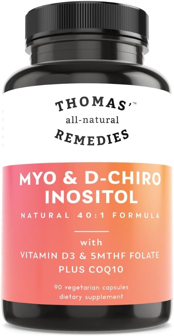 Thomas' all-natural Remedies Myo Inositol Supplement & D-Chiro Inositol Blend Supplement with Folate and Vitamin D3, 40 to 1 Ratio, Non-GMO, No Fillers, CoQ10, 90 Vegan Capsules