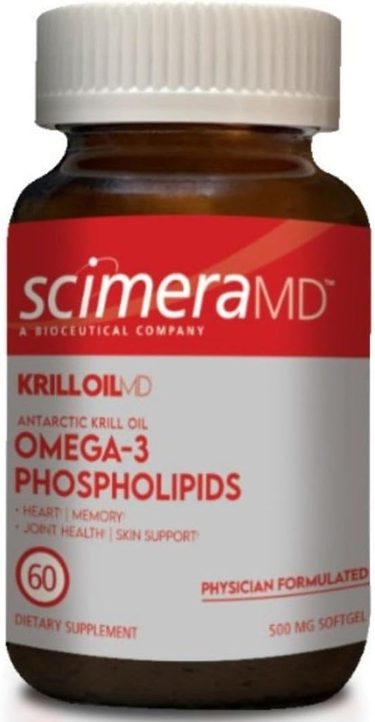 ScimeraMD® KrillOilMD Antarctic Krill Oil Omega 3 DHA EPA Supplement with Astaxanthin for Heart, Brain, and Joint Support, 60 CT
