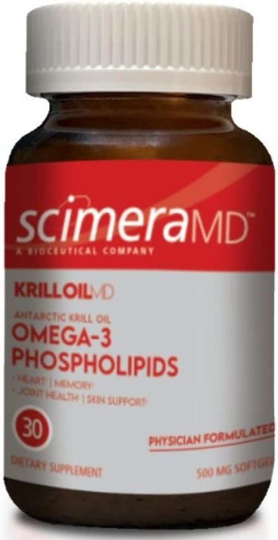ScimeraMD® KrillOilMD Antarctic Krill Oil Omega 3 DHA EPA Supplement with Astaxanthin for Heart, Brain, and Joint Support, 30 CT