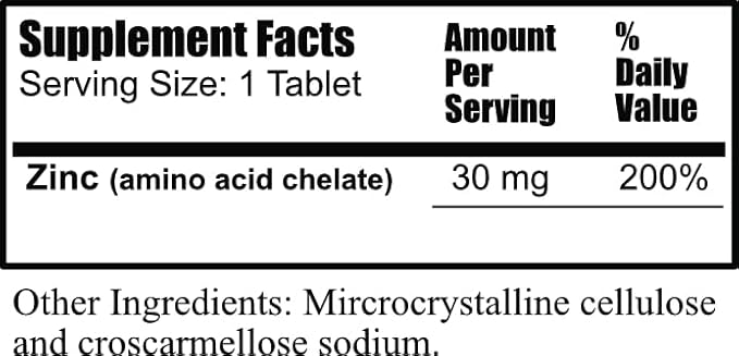 Daily Manufacturing Zinc (Amino Acid Chelate 30 mg) 60 Tablets