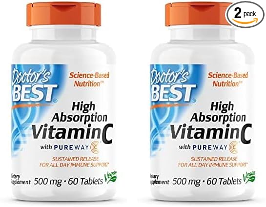 Doctor's BEST 12-Hour Vitamin C 500mg with PureWay-C, Supports Immune System, Potent Antioxidant 60 Tablets (Pack of 2)