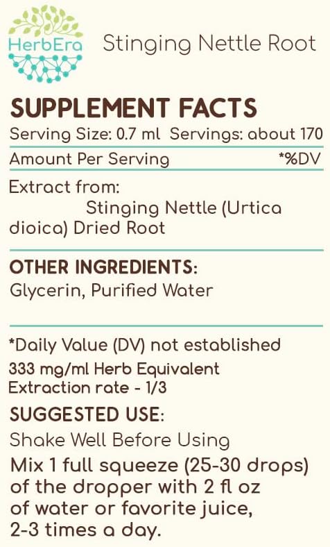 Stinging Nettle Root B120 Alcohol-Free Herbal Extract Tincture, Concentrated Liquid Drops Natural Stinging Nettle (Urtica Dioica) Dried Root (4 fl oz)