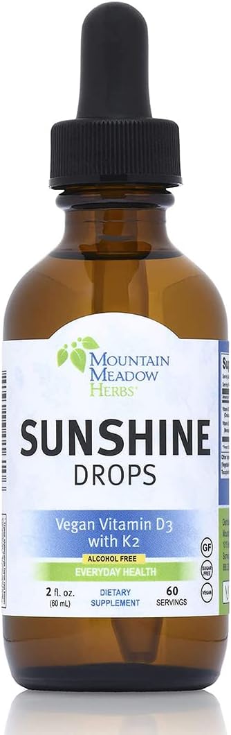 Mountain Meadow Herbs Sunshine Drops | Vegan Vitamin D3 Booster for Healthy Bones & Teeth | Ideal Winter Supplement | Tincture 2oz