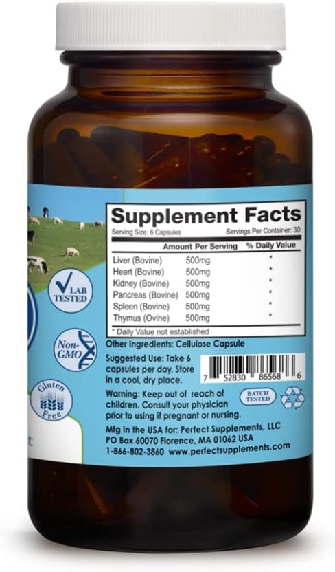 Perfect Supplements - Perfect Multi-Organs – 180 Capsules – A Blend of 6 Synergistic Glandulars – 100% Freeze Dried & Hormone Free – New Zealand Pasture Raised