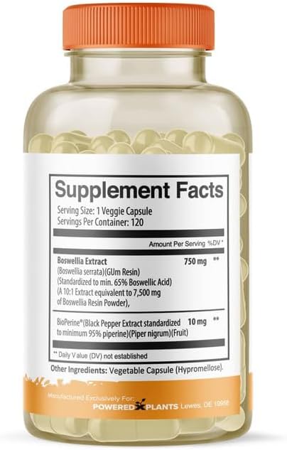 Boswellia Serrata 10:1 Extract – 7500mg Strength Equivalent | Joint Support, Mobility & Flexibility | High Potency with 65% Boswellic Acids | Vegan, Non-GMO, 120 Capsules