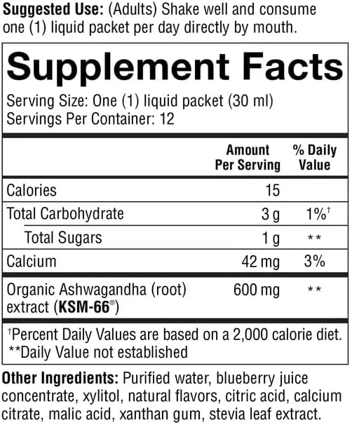 Youtheory Ashwagandha Liquid - Uses KSM-66 - Ashwagandha Supplement to Support Stress Relief* - Vegan - Dairy, Soy & Gluten Free - 12 Single-Serving Packets