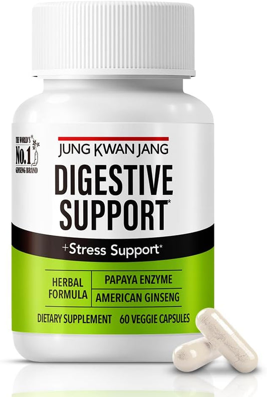 JungKwanJang Digestive Support, Papain 400mg, American Ginseng 143mg, Bromelain 400mg, for Digestive Advantage and Nutrient Absorption, 60 Capsules for Men and Women
