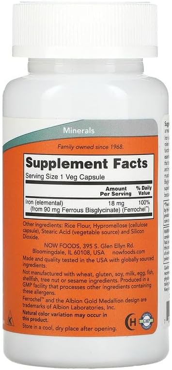 Now Foods Iron Ferrochel(r), 120 Vcaps 18 mg(Pack of 2)
