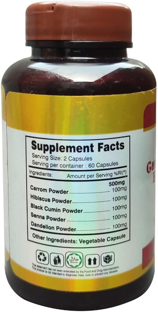 Detox Capsules with Carrom Seed, Hibiscus, Black Cumin, Senna, and Dandelion | 500mg |All Natural Detoxification | 60 Capsules……