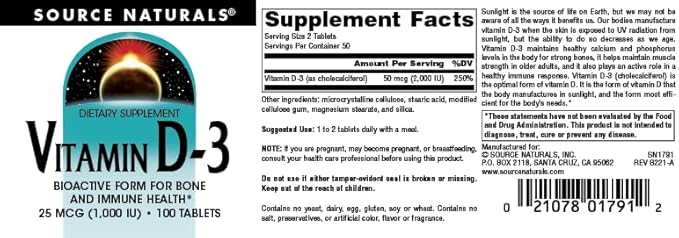 Source Naturals Vitamin D-3 1000 iu Supports Bone & Immune Health* - 100 Tablets