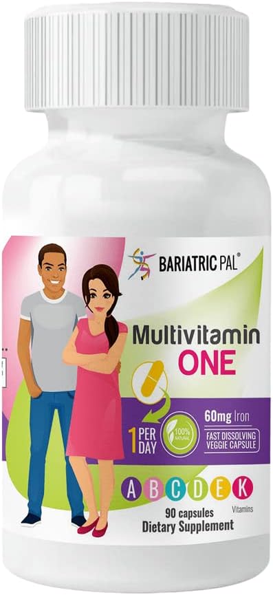 BariatricPal 90-Day Bariatric Vitamin Bundle (Multivitamin ONE 1 per Day! Capsule with 60mg Iron and Calcium Citrate Soft Chews 500mg with Probiotics - French Caramel Vanilla)