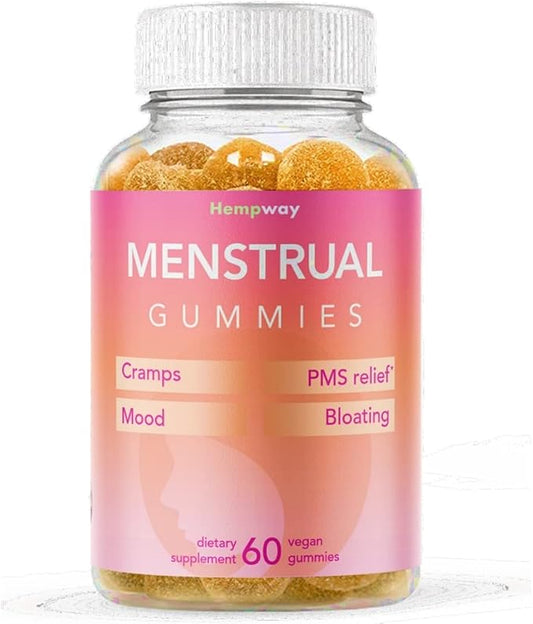 Menstrual Gummies for Women May Help Support Bloating, Period Relief | Plant-Based | Cramp Bark, Magnesium, Chaste Berry | Vegan | Orange 60ct