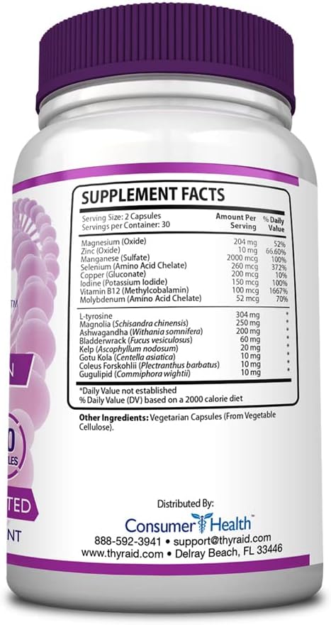 ThyrAid - Thyroid Supplement - Iodine, Kelp, Ashwagandha - Vegan - 60 Capsules (1 Month Supply)