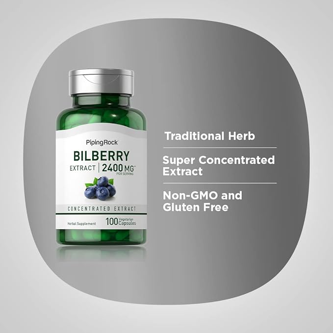 Piping Rock Bilberry Extract Capsules 2400mg | 200 Count | Concentrated Herbal Extract | Vegetarian, Non-GMO, Gluten Free Supplement