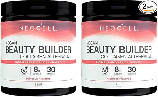 NeoCell Vegan Beauty Builder Collagen Alternative; Plant-Based Vegan Collagen-Booster Supports Collagen Production; Hibiscus Flavored; 8 g Powder/Serv; 30 Servs; 8.5 Oz,* (Pack of 2)