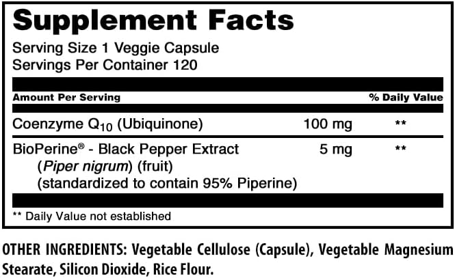 Amazing Formulas CoQ10 with BioPerine Supplement | 100 Mg Per Serving | 120 Veggie Capsules | Non-GMO | Gluten Free | Made in USA