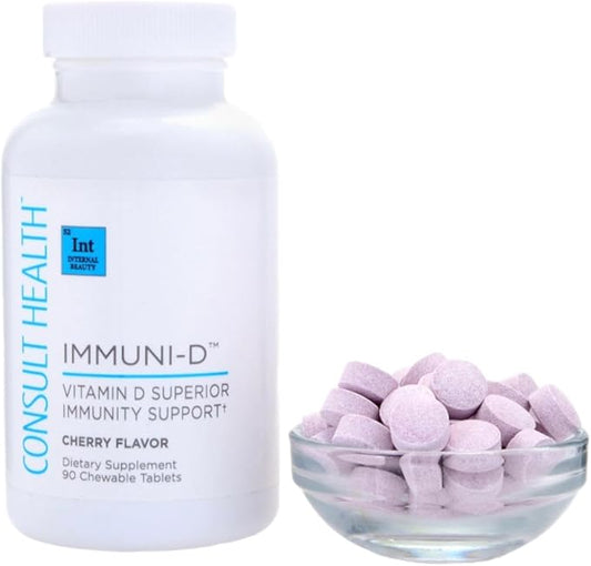 Consult Health IMMUNI-D Vitamin D Superior Immunity Support Chewable Tablets Cherry Flavor – Zinc – Elderberry Fruit -Dietary Support - 90 Count (1 Pack)