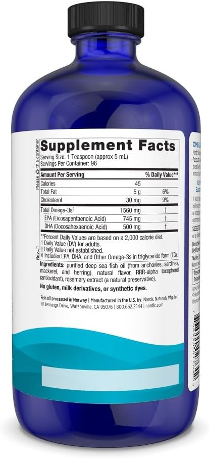 Nordic Naturals Omega-3, Lemon Flavor - 16 oz - 1560 mg Omega-3 - Fish Oil - EPA & DHA - Immune Support, Brain & Heart Health, Optimal Wellness - Non-GMO - 96 Servings