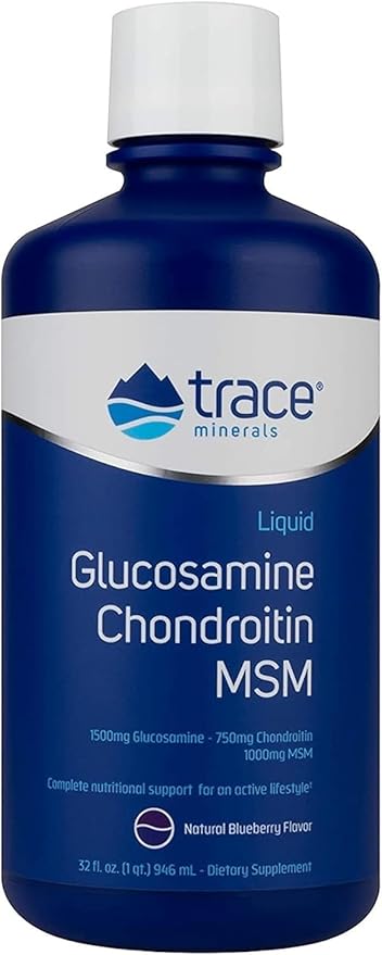 Trace Minerals Glucosamine/Chondroitin/MSM - Liquid Supplement Aids Body Mineral Health - Support for Bone Strength & Joint Health - Mobility Support Supplement - Natural Blueberry Flavor, 32 fl oz