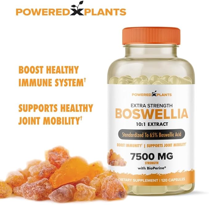 Boswellia Serrata 10:1 Extract – 7500mg Strength Equivalent | Joint Support, Mobility & Flexibility | High Potency with 65% Boswellic Acids | Vegan, Non-GMO, 120 Capsules