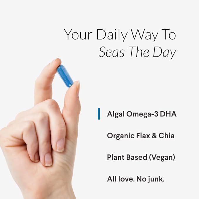 Omega 3 Algae DHA Vegan - Omega 3 DHA Supplement, Plant-Based Omega-3 Blend of Organic Algae, Organic Chia, and Organic Flax Seed Third Party Tested, Doctor's Choice,1 Month Supply, 30 Capsules