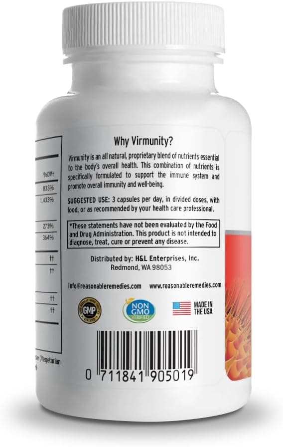 Virmunity - Immune Support Supplement, 60 Capsules for Adults, with Vitamin C and E, Selenium, Zinc, Antioxidants, NAC, and probiotics.