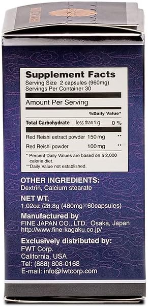 FINE JAPAN Organic Reishi Mushroom Capsules-Organic Mushroom Extract Supplement to Boost Your Immune System Health Dynamic Mushroom - 60 Capsules