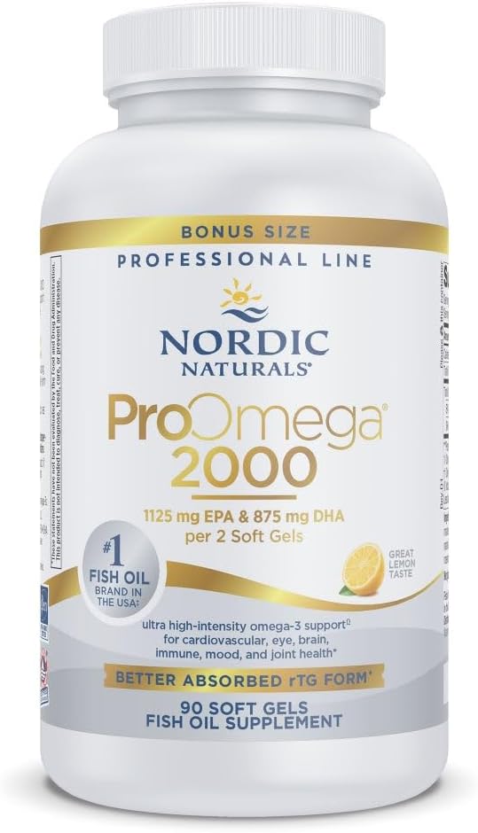 Nordic Naturals ProOmega 2000, Lemon Flavor - 90 Soft Gels - 2150 mg Omega-3 - Ultra High-Potency Fish Oil - EPA & DHA - Promotes Brain, Eye, Heart, & Immune Health - Non-GMO - 45 Servings