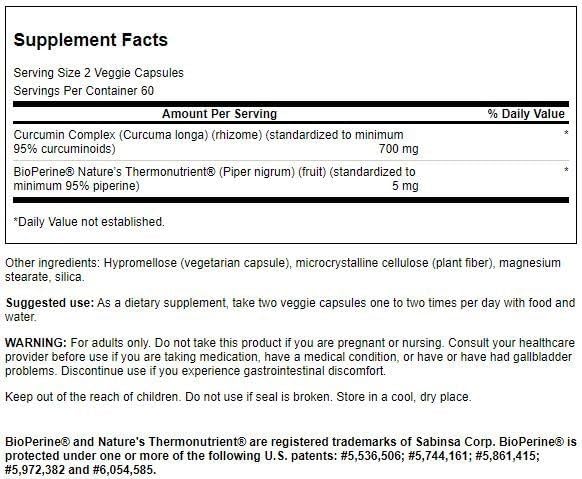 Swanson Curcumin Complex - Herbal Supplement Supporting Joint Health, Mobility & Physical Function - Standardized with BioPerine for Maximum Absorption - (120 Veggie Capsules)