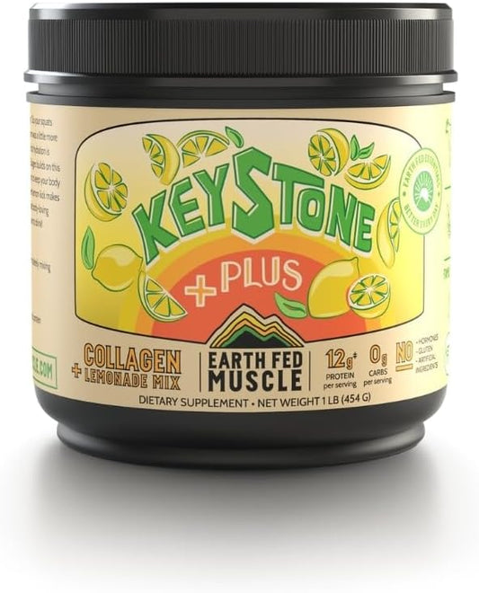 Earth Fed Muscle Keystone Plus Lemonade Collagen - Hair, Skin, Joints, 33 Servings
