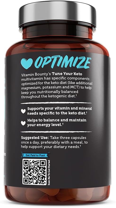 Vitamin Bounty Tune Your Keto Multivitamin – Keto-Specific Nutritional Support with Magnesium, Potassium, and MCT for Energy, Cramp Relief, and Nutrient Optimization, GLP-1 Support - 90 Capsules