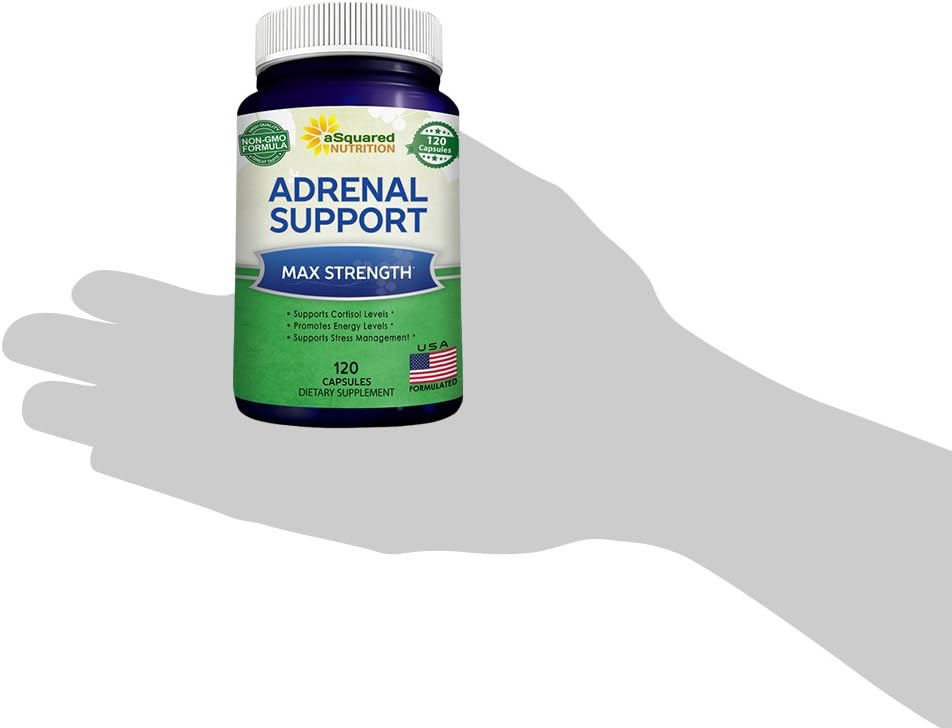 aSquared Nutrition Adrenal Support & Cortisol Manager Supplement (120 Capsules)-Adrenal Health w/Vitamin C Complex Pills to Support Fatigue & Stress Relief-Ashwagandha, L-Tyrosine, Rhodiola & Ginseng