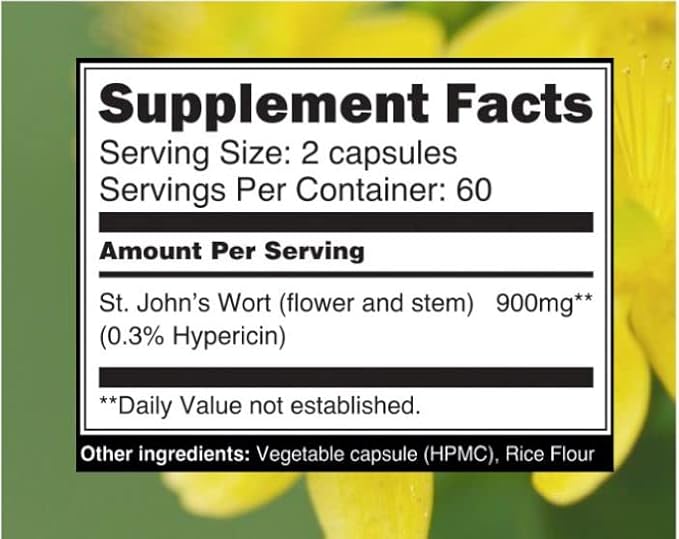 St Johns Wort 900mg-Mood Support Supplement*-Calm Supplements*-120 Vegetable St Johns Wort Capsules(2 Month Supply),450mg of Vegan, Non-GMO St. John's Wort (Hypericum Perforatum),0.3%Hypericin per Cap