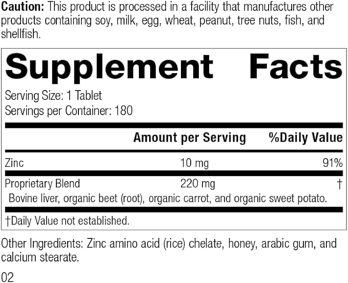 Standard Process Inc. Zinc Chelate - Whole Food Digestion and Digestive Health, and Skin Health with Beet Root and Zinc - 180 Tablets