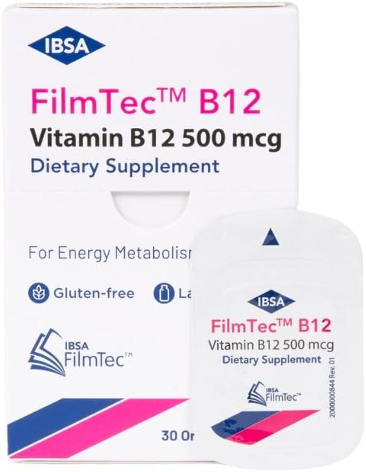 FilmTec B12 - Dietary Supplement – 500 mcg Vitamin B12-30 Oral Dissolving Films for Immediate Release and Tolerability - Gluten-Free, Lactose-Free, Sugar-Free, Non-GMO