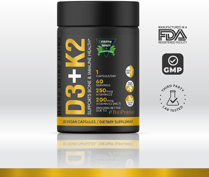 Vitamin D3 10000 IU + K2 200mcg Soft-Gels | 2-in-1 D3+K2| Infused with Virgin Coconut Oil, Supplement for Immune, Heart, Joint, Teeth & Bone Health - 60 Easy-to-Swallow Capsules